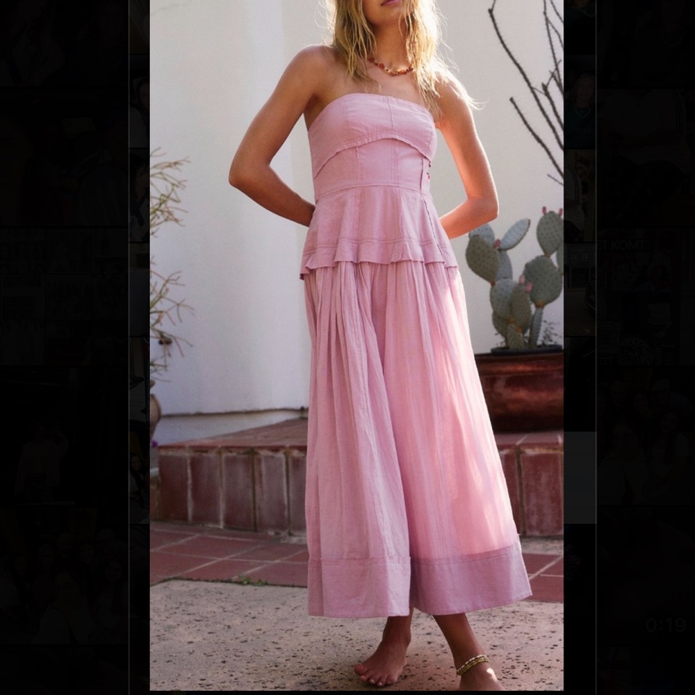 Elegant Pink Strapless Dress free people Milan midi dress